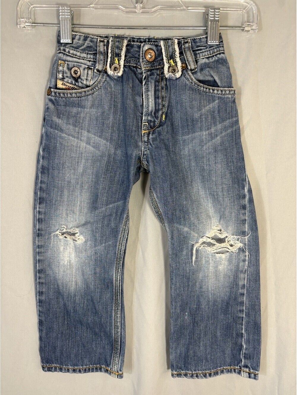 Vintage Y2K Diesel Kids Distressed Jeans 3T Destroyed Denim Romania Wide Leg